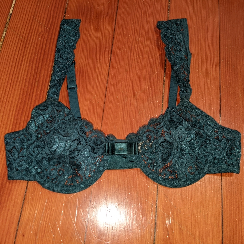 34A Green Lace Passionata bra Sheer Demi Bow Lace Straps Lingerie Vintage Sexy